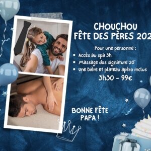 Chouchou Fête des pères 2025: Accès 3h, 1 massage dos 20', 1 bière et plateau salé